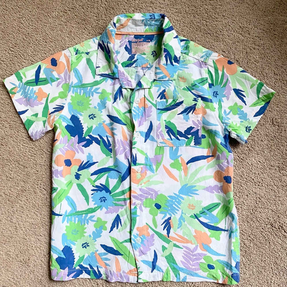 Cat & Jack Kids Tropical Print Button Down Shirt - Size M 8